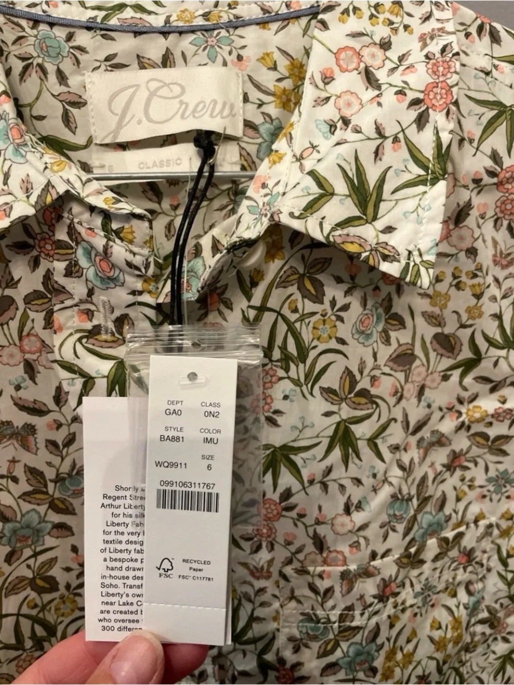J. Crew Floral Button-Up Blouse in Cream with Multicolor Floral Print